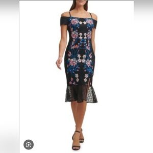 GUESS WOMEN'S EMBROIDERED PEPLUM FLORAL DRESS SIZE 8